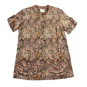 Sezane Paisley Print Short Sleeve Button Down Top Womens 38/US 6